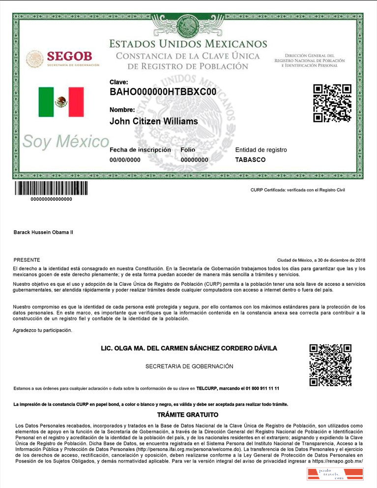 Mexico Registro de Poblacion de Mexico (CURP number) PSD template, version 2